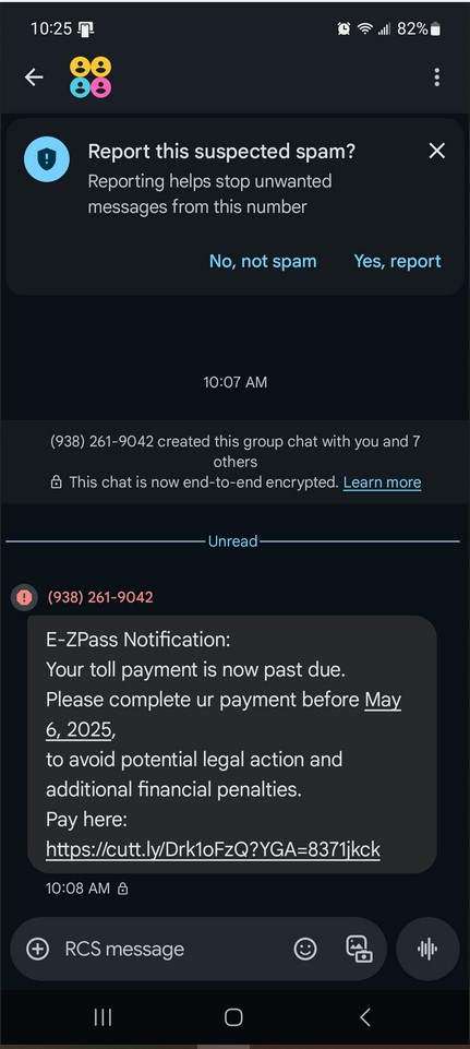 Sample Toll Road Scam Text